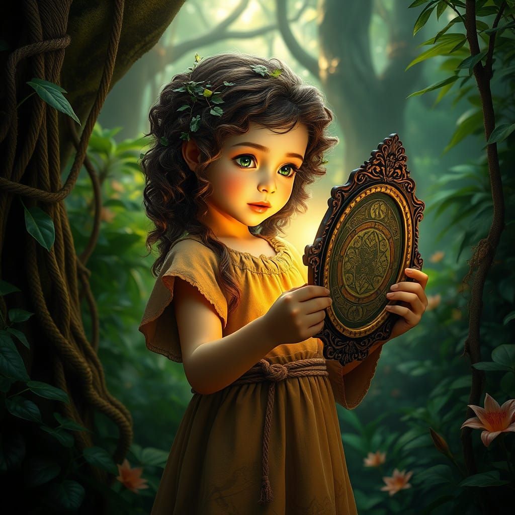 Fantasy Jungle Maiden Contemplating Reflection