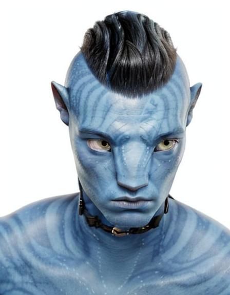 <lora:Navi Avatar:1.0> male Navi, blue skin, shaved sides
