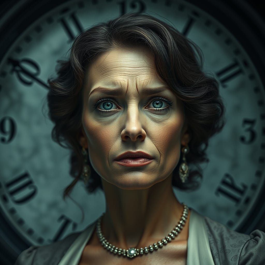 Tormented Beauty: Aging Clockwork Face in Photorealistic Sty...