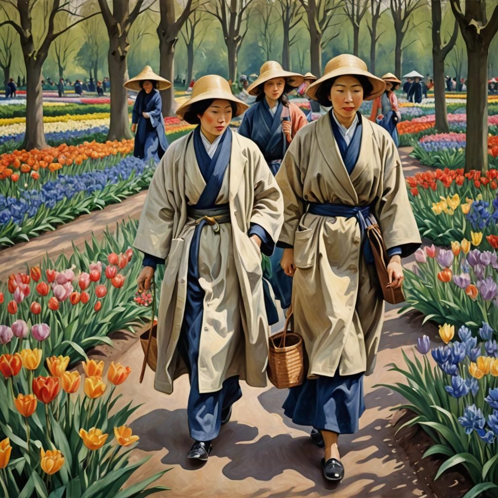 Japanese Women Strolling in Keukenhof Park