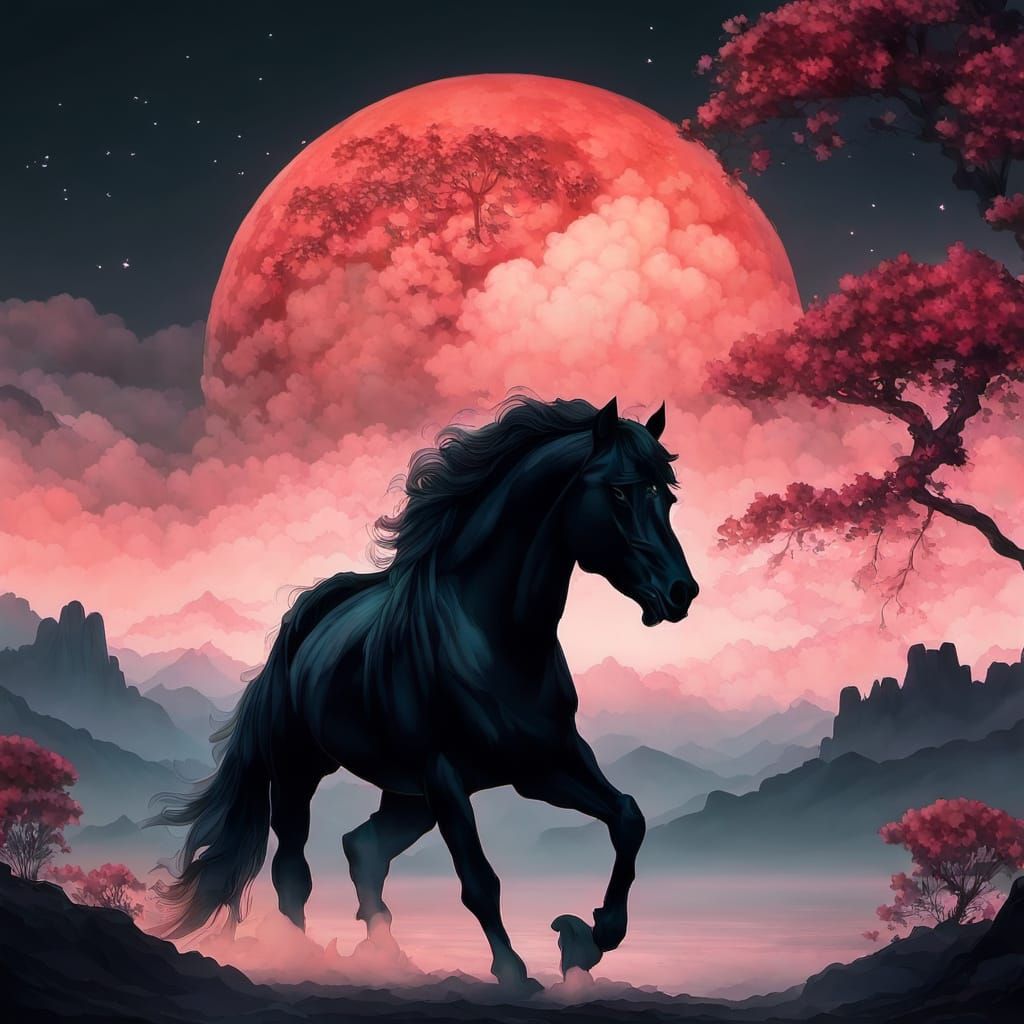 Stallion with Library Double Exposure in Ethereal Style