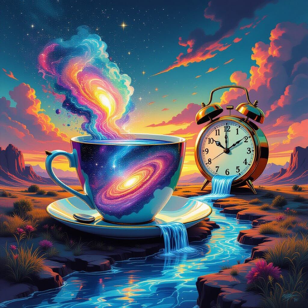 Surreal Landscape with Teacup Galaxy, Digital Art