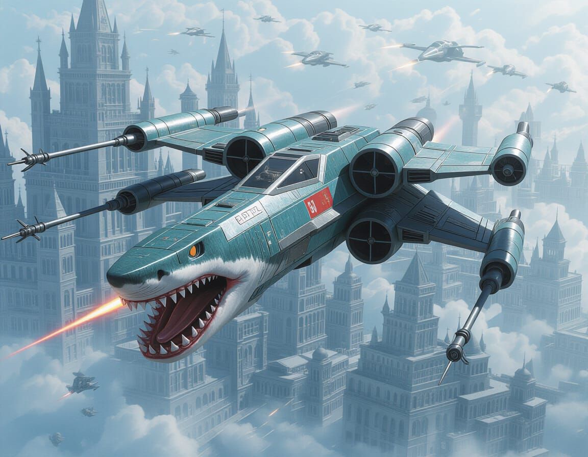 Spectr Starfighter with Shark Mouth in Medieval Oil Style