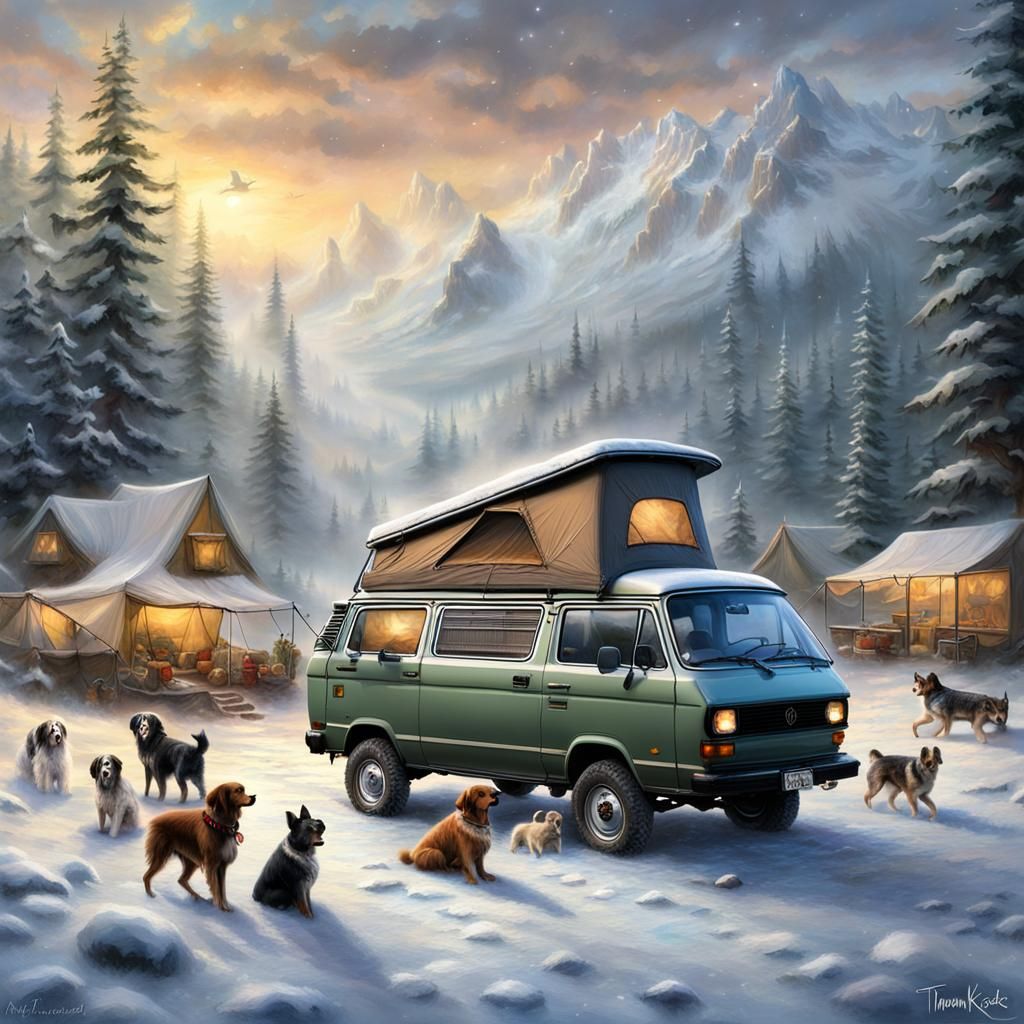 Vanagon Syncro Camping in Snowy Fantasy Landscape