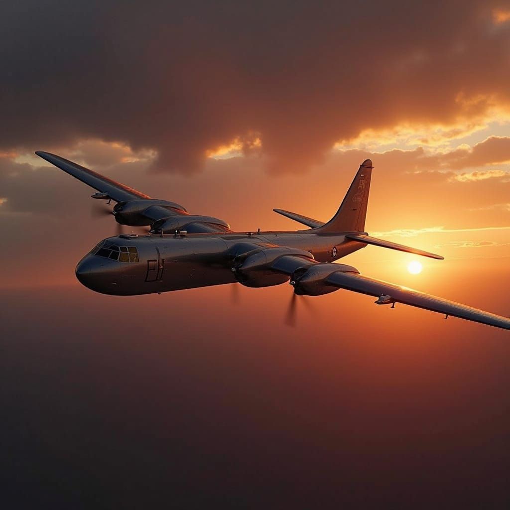 Sleek B-52 Bomber Soars in Sunset Haze
