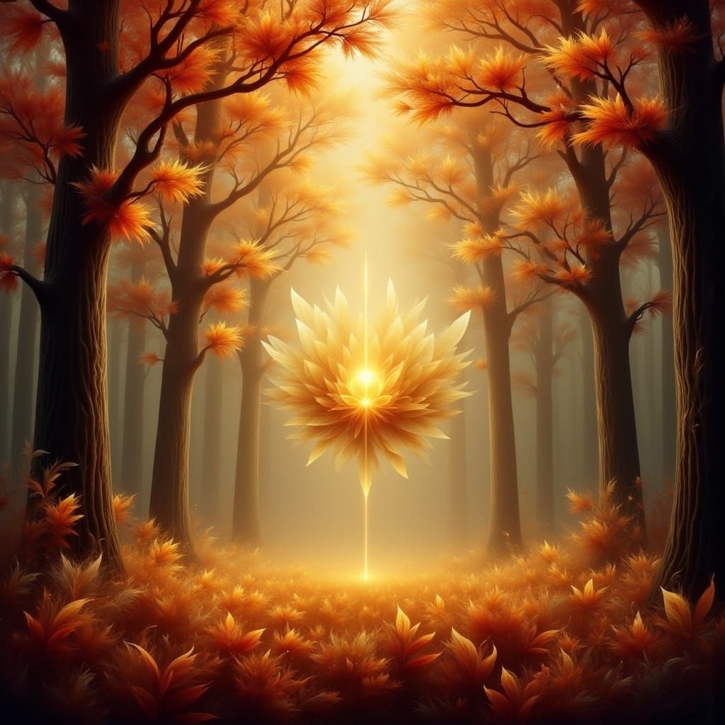 Ethereal Forest Scene in Warm Golden Light