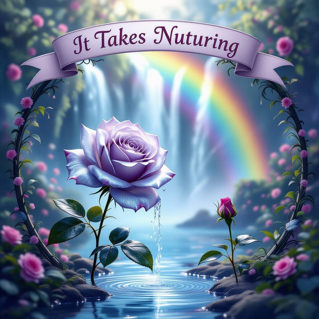 Magical Rose Double Exposure with Rainbow Waterfall