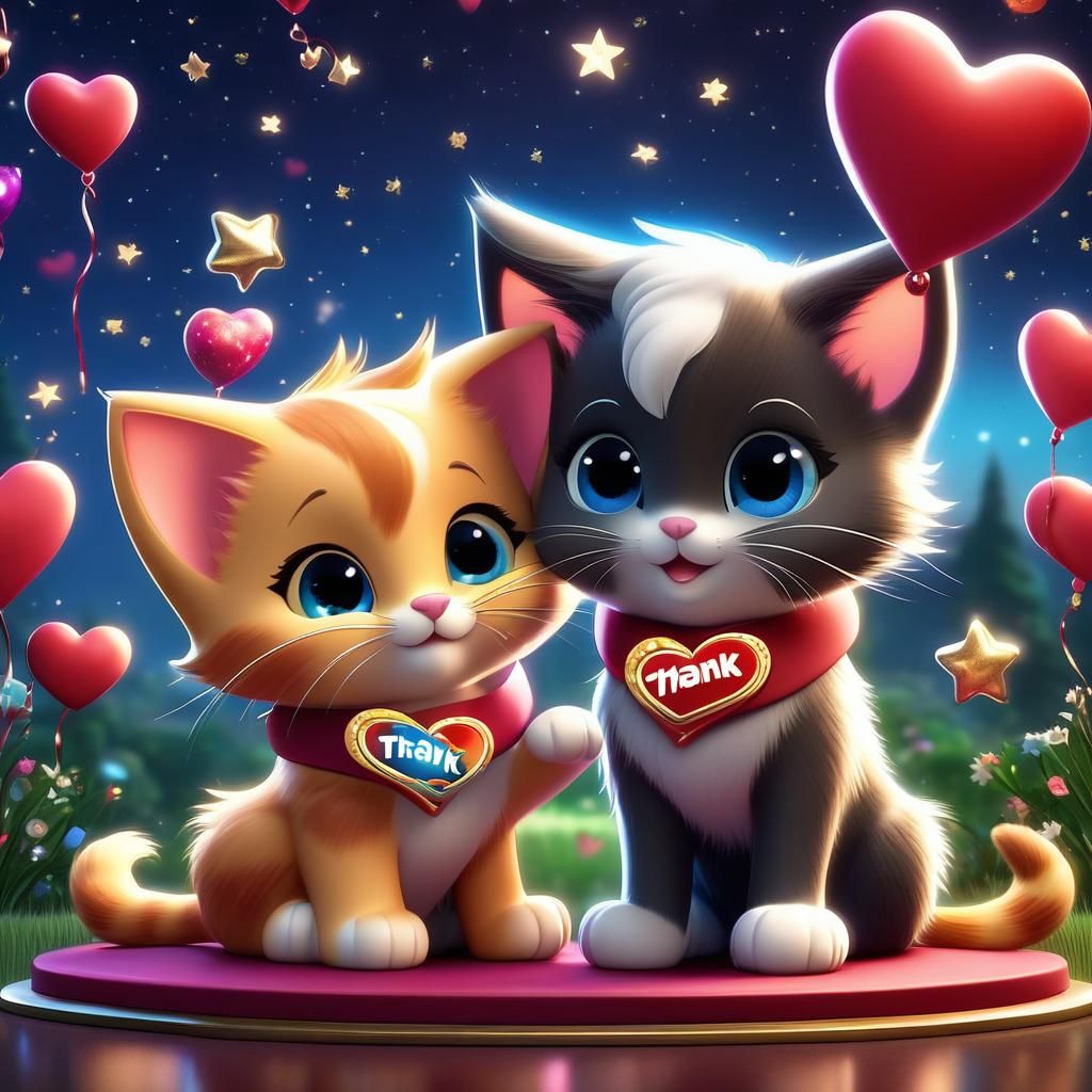 Cartoon Kittens and Puppy Duo Say Thank You