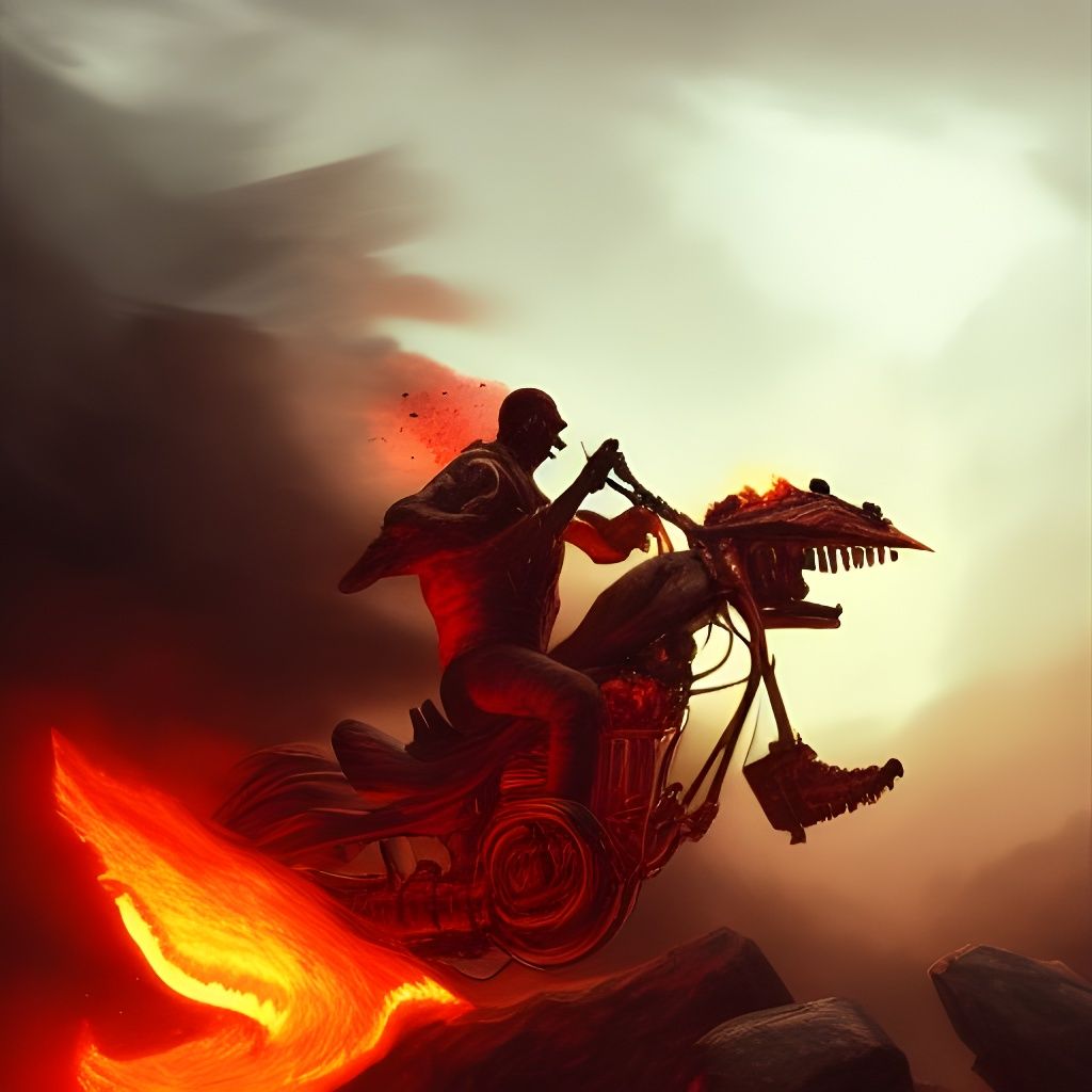 Flaming Skull Motorbike Rider in Hellscape