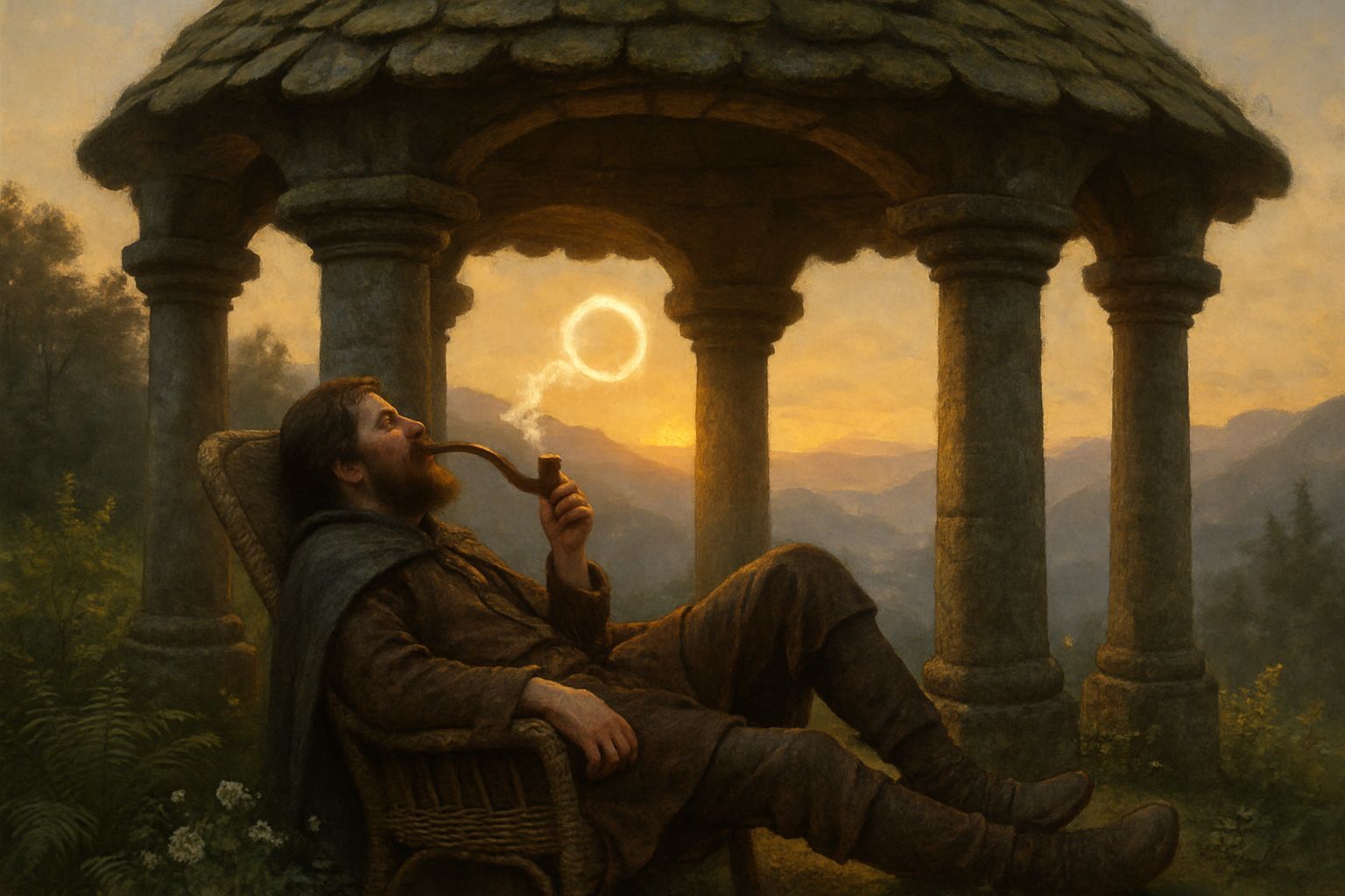Medieval Man Gazebo Sunset Smoke Rings