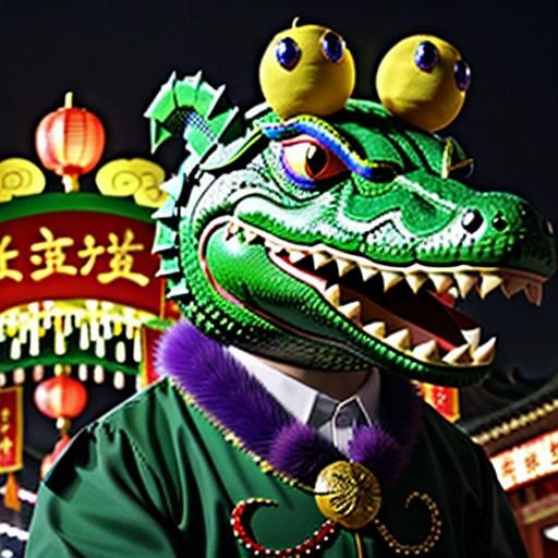 Alligator Celebrates Lunar New Year in Mardi Gras Costume