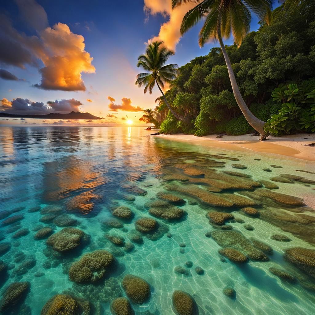 Micronesian Sunset: Photorealistic Tropical Beach Paradise