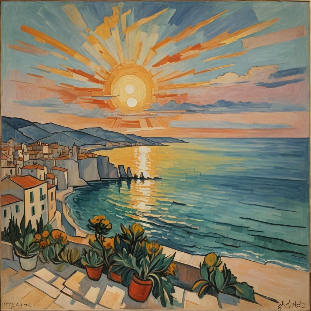 Mediterranean Sunset in Abstract Expressionist Style