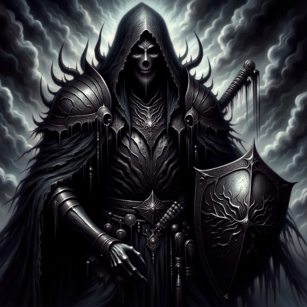 Menacing Evil Knight in Smoky Black Armor