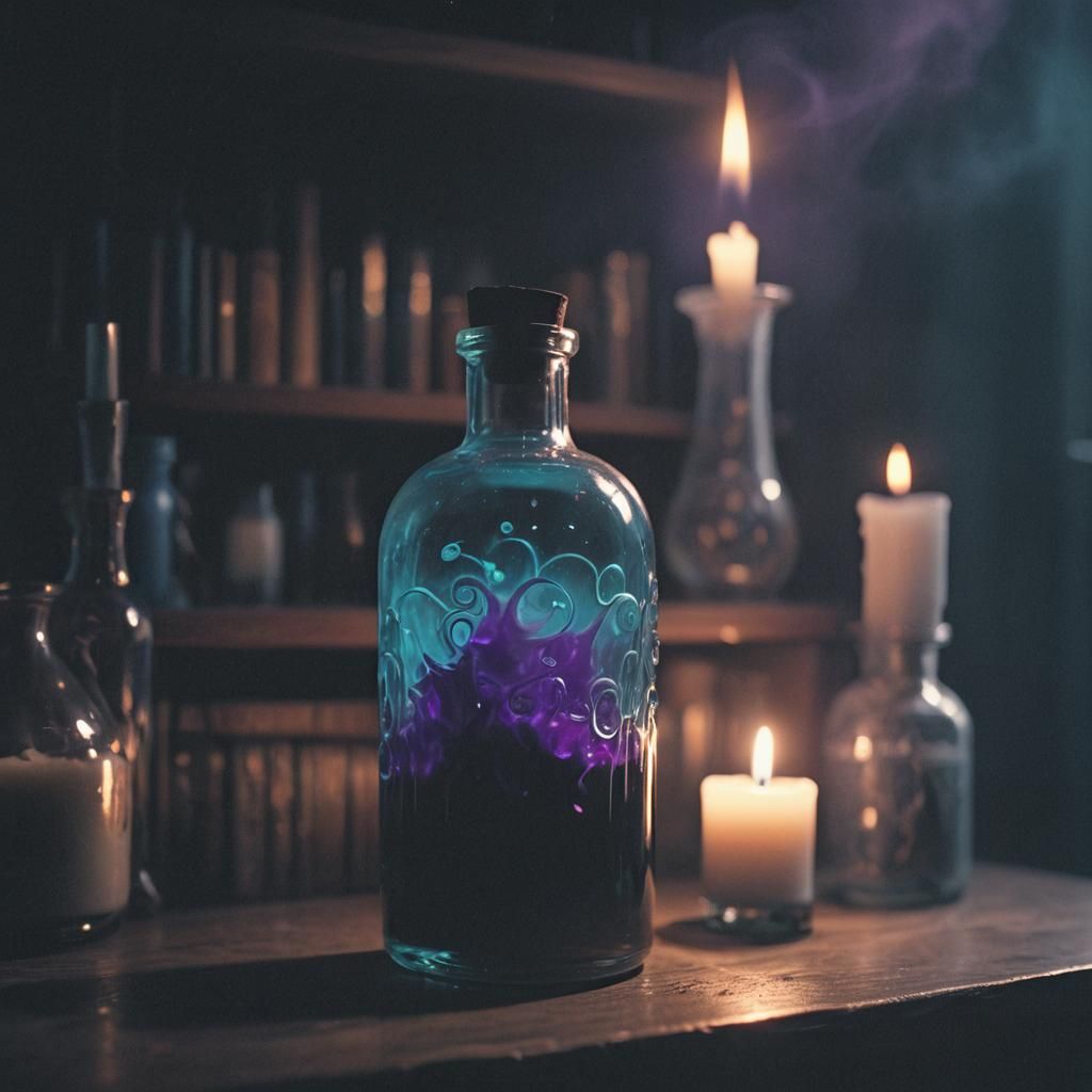 Ominous Bioluminescent Poison Bottle in Film Still
