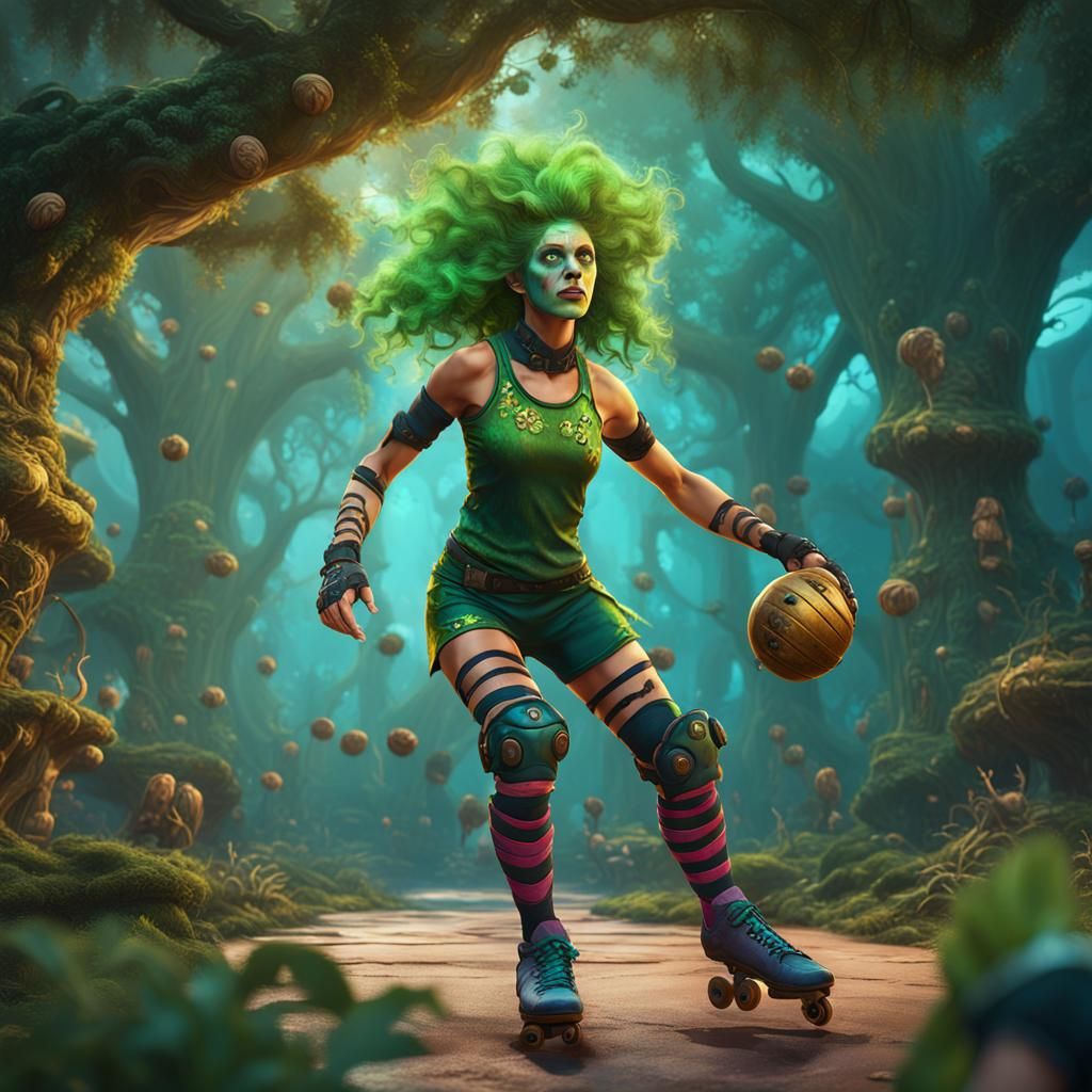 Roller Derby Dryad in Detailed Matte Painting