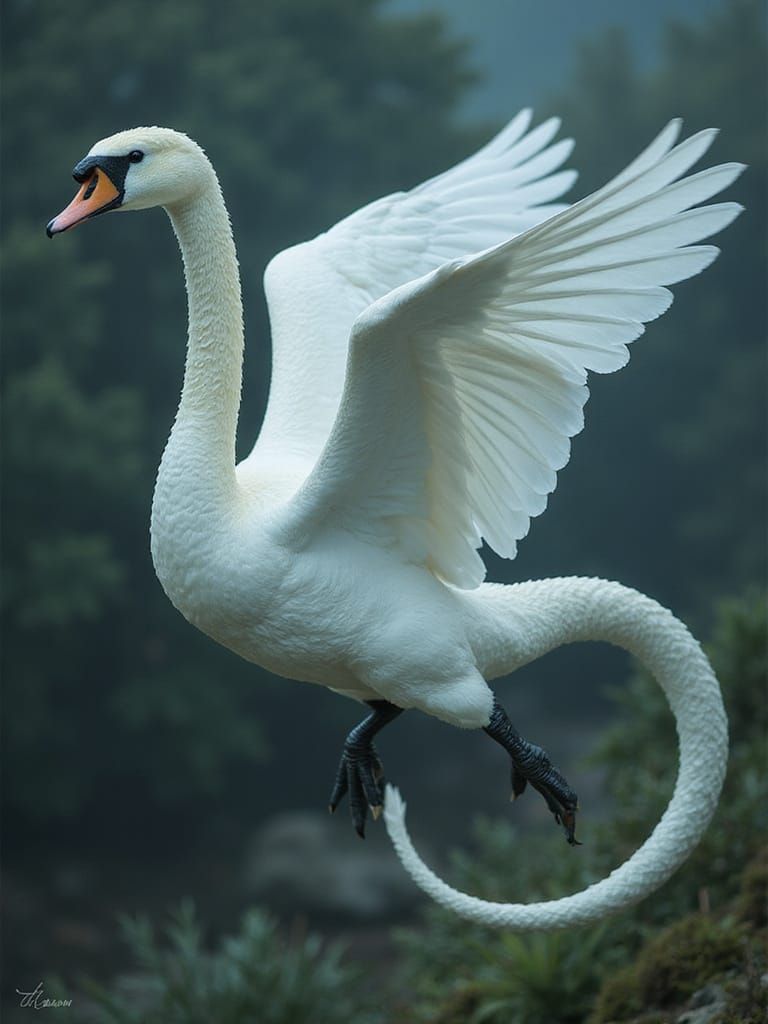 Snake Swan Hybrid soars in Eerie, Ethereal Beauty