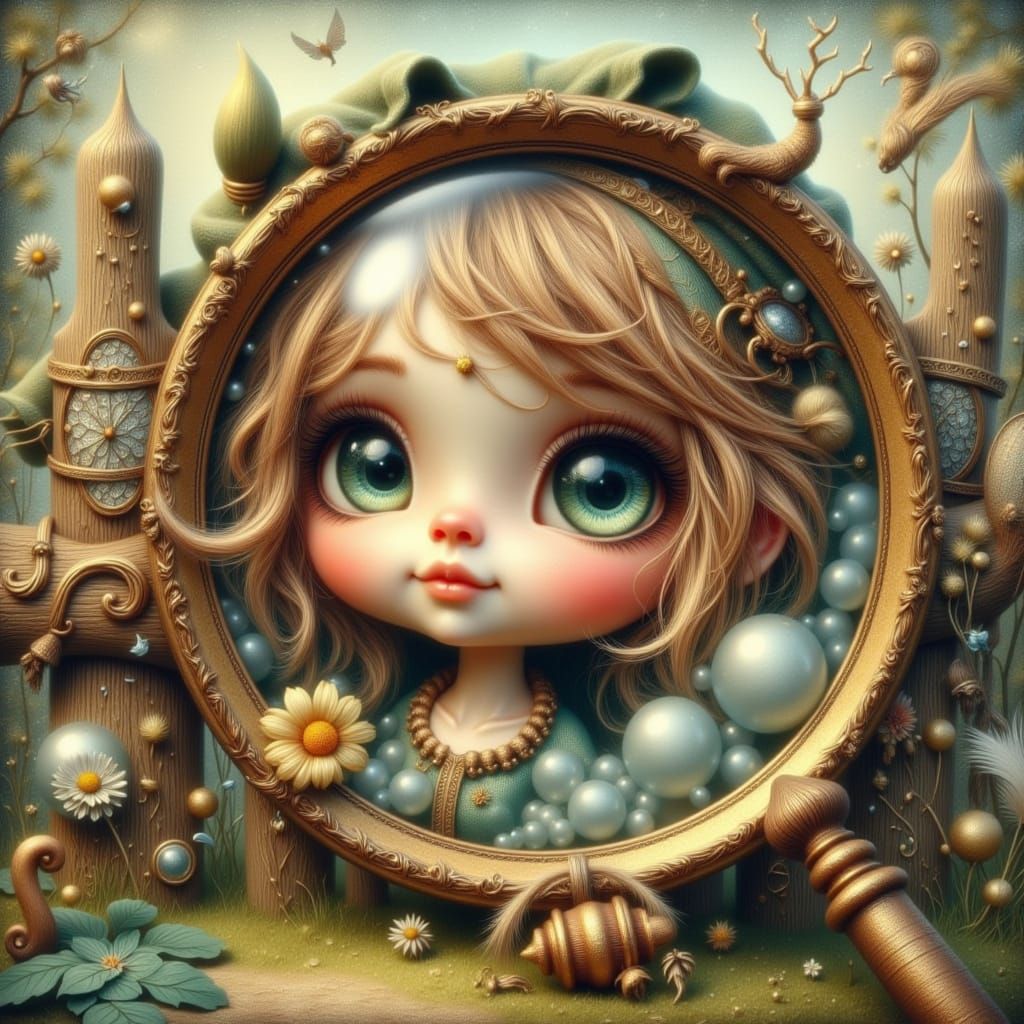 Whimsical Girl in Vintage Dress by Wooden Fence