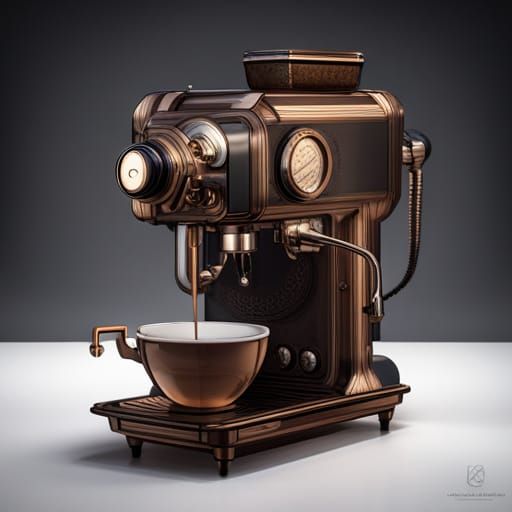 Steampunk Coffee Machine in Dark Fantasy Style