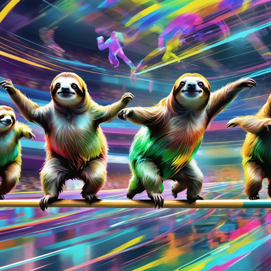 Sloths Race at Animal Olympic Games in Glitch Art