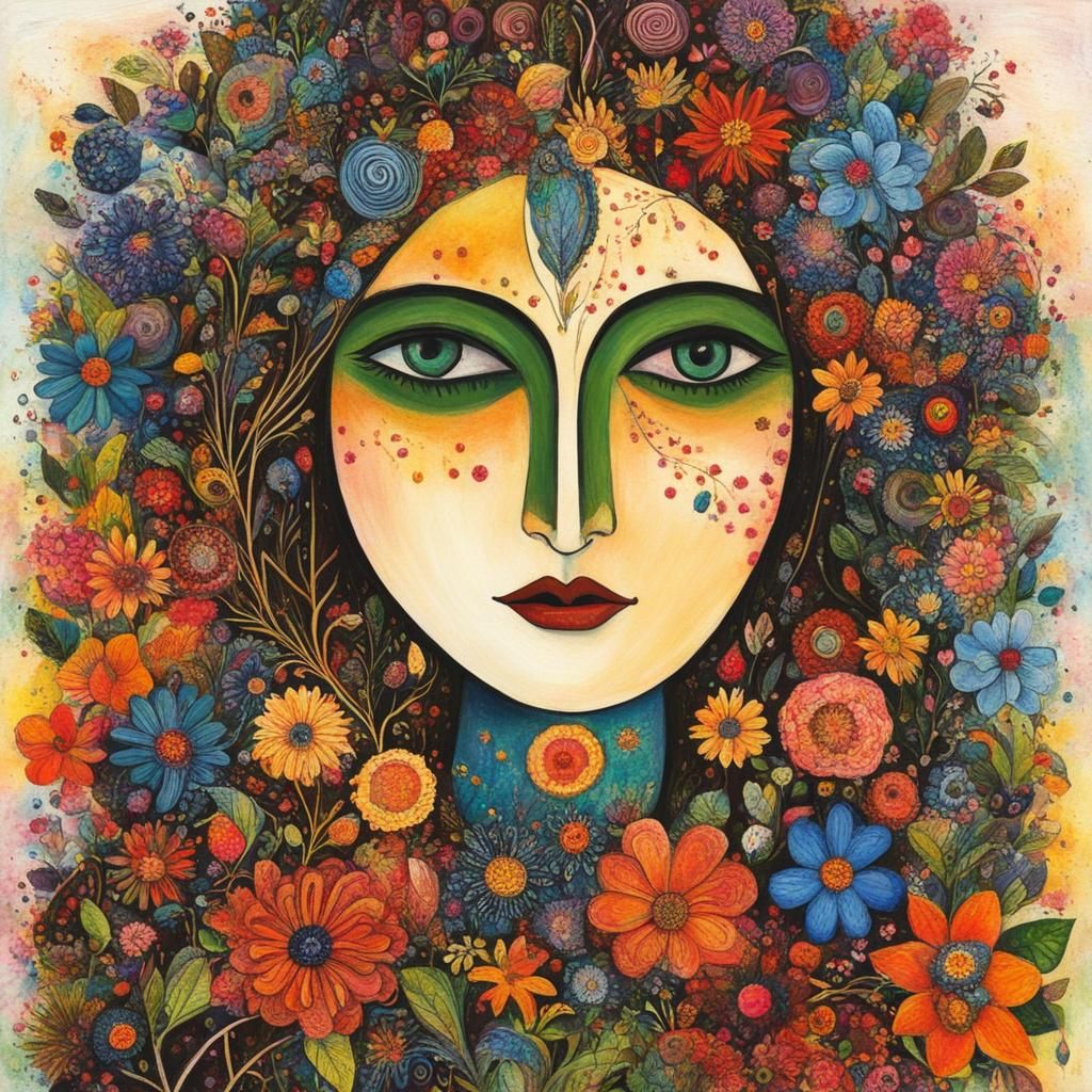 Gaia Mother Earth in Art Brut Style