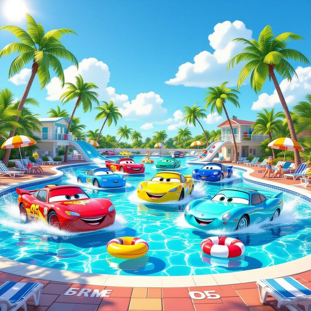 Cars' Summer Pool Party in Pixar Style