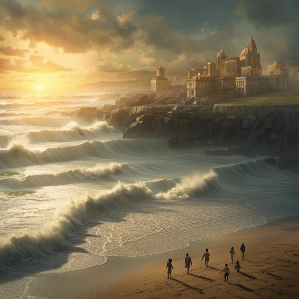 Beach Scene with Waves and Sunlight