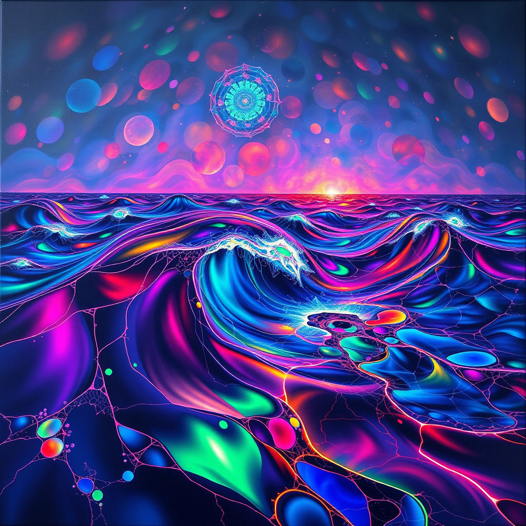 Iridescent Liquid Light Dreamscape in Surrealist Style