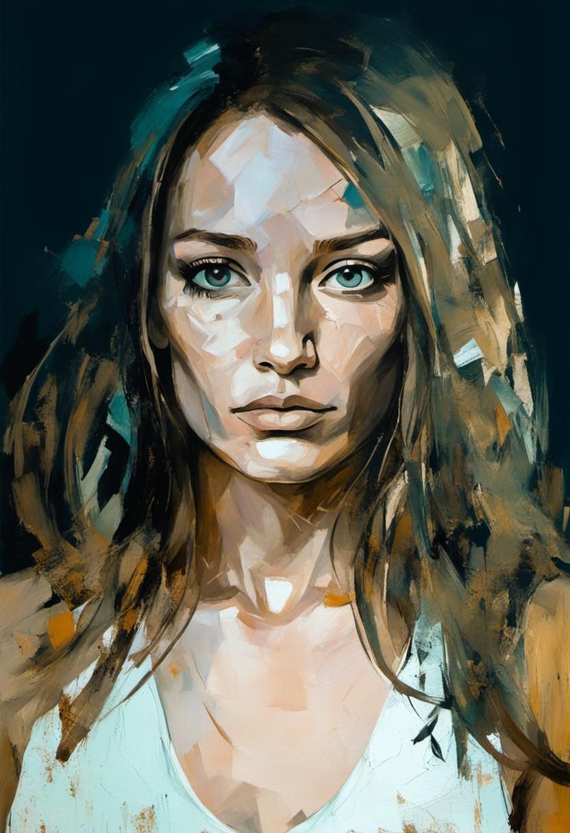 Melancholic Female Portrait in Cubist Style