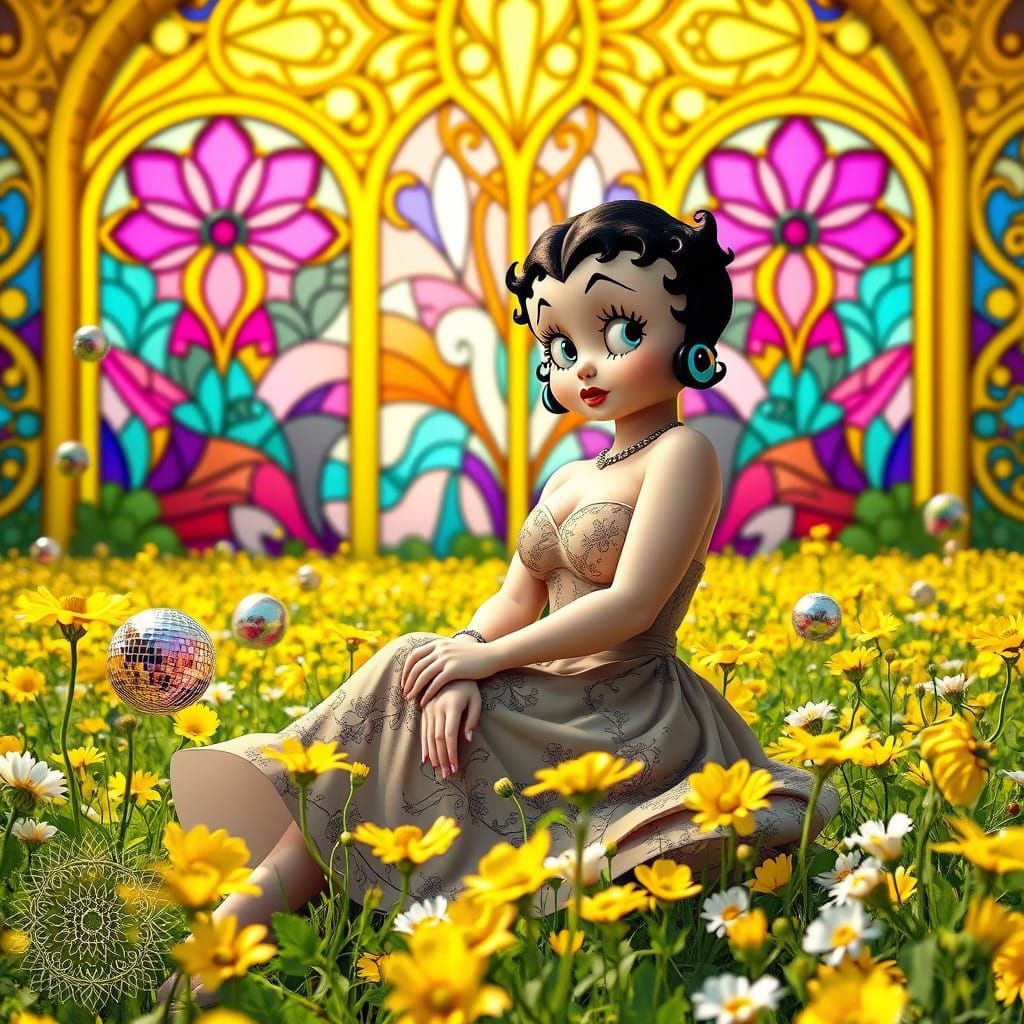 Surreal Hyperrealistic Vision of Betty Boop in Whimsical Flo...
