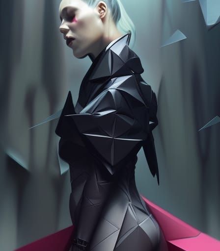 Futuristic Origami Suit Portrait in Hyperdetailed Style