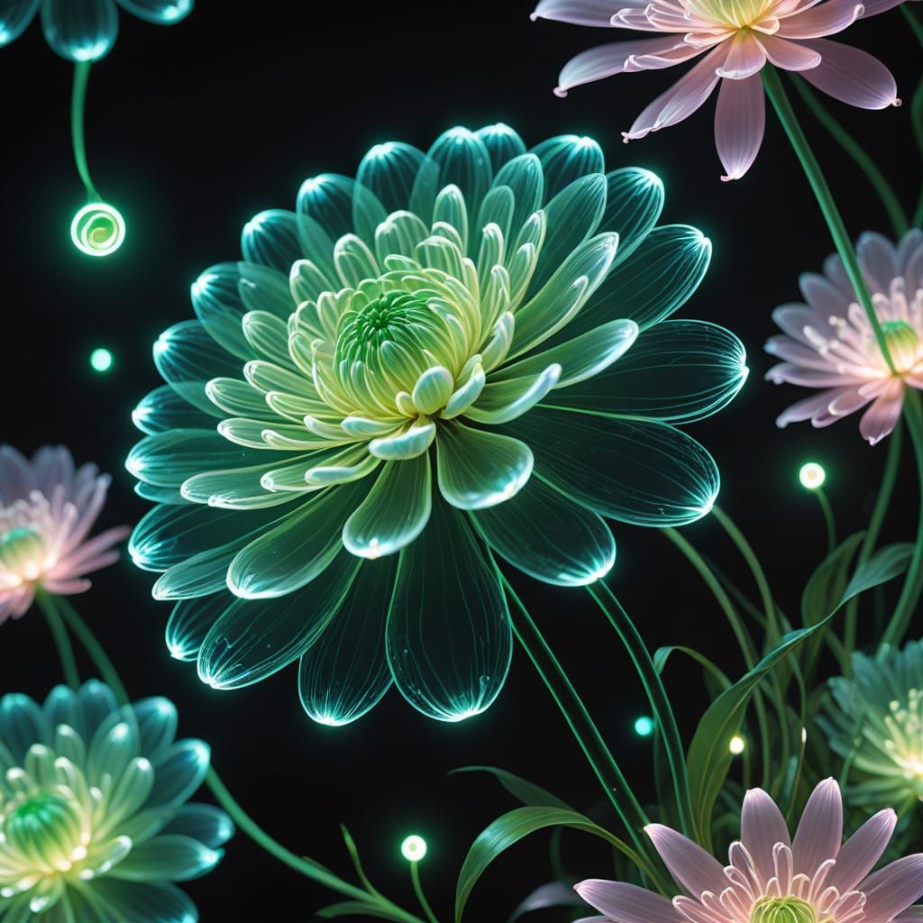 Ethereal Bioluminescent Bloom in Vibrant Neon Hues