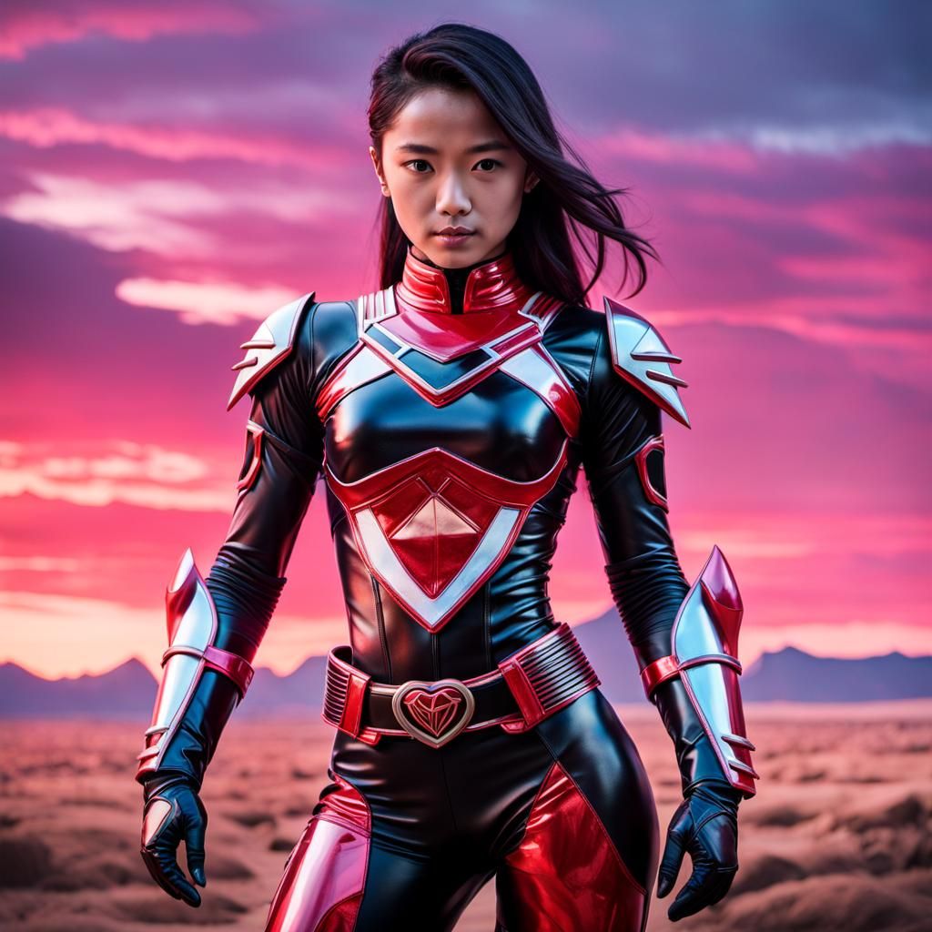 Futuristic Power Ranger in Sci-Fi Metropolis