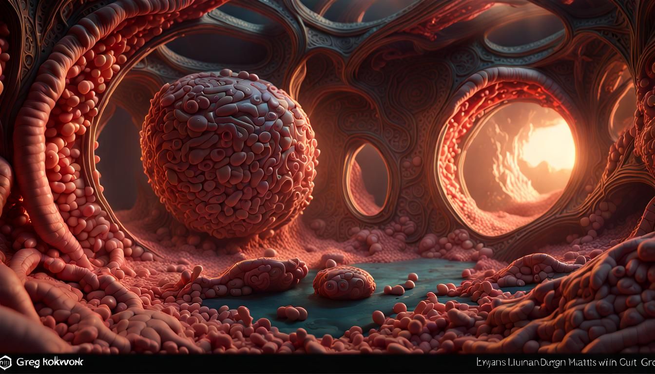 Detailed Human Stomach with Microbes: Digital Matte Painting