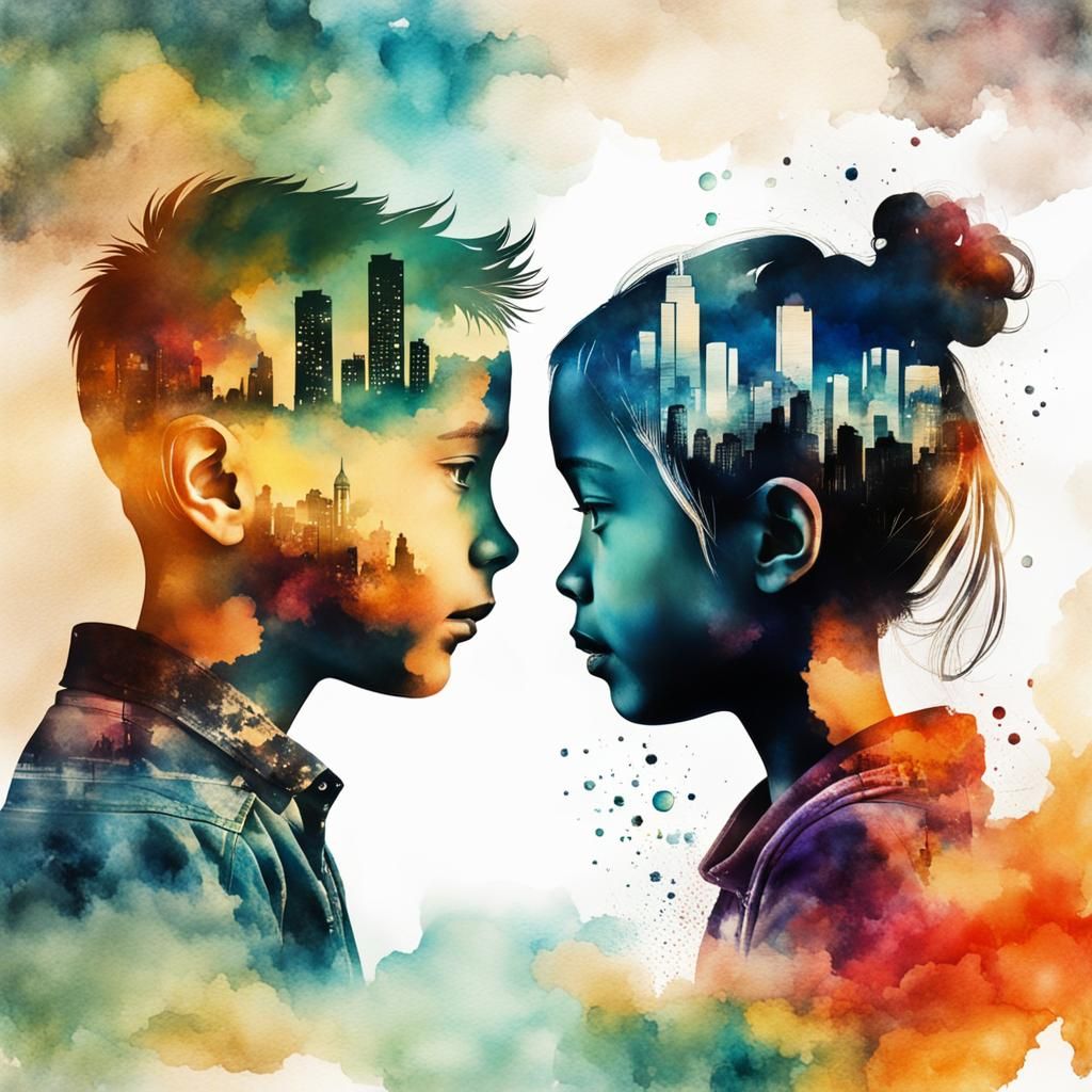 Watercolor Double Exposure: Goodbye in the City