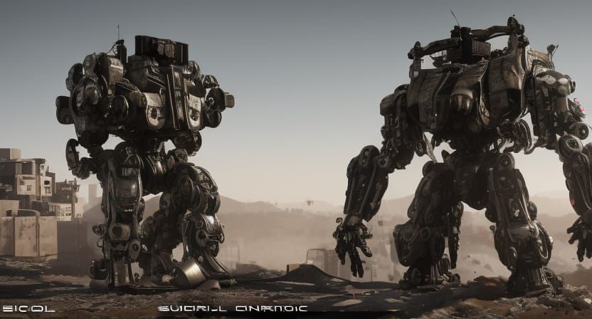 Futuristic Mech Ground Level Shot in Sci-Fi Style