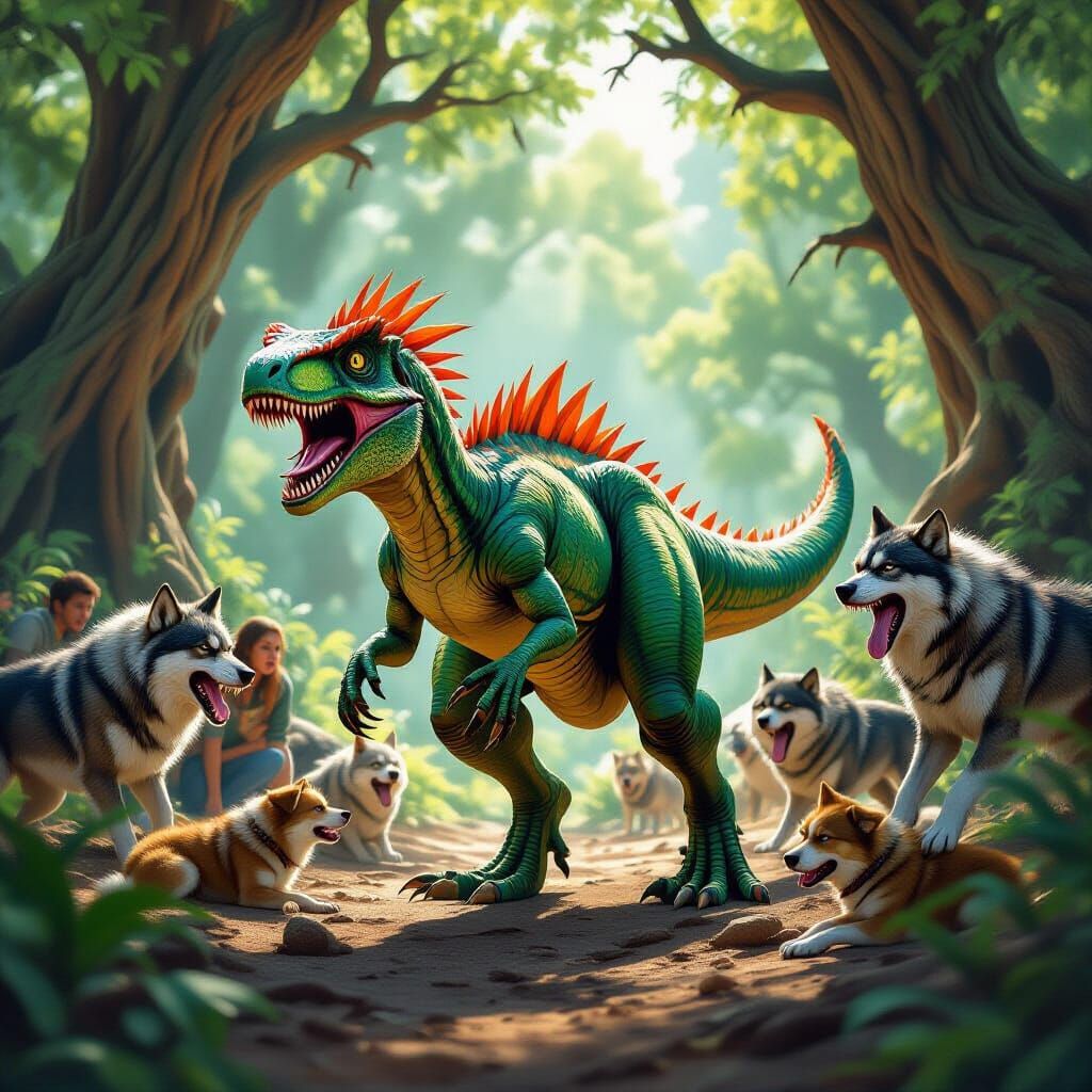 Velociraptor Ambushed by Snarling Wolves in Hyperrealistic C...