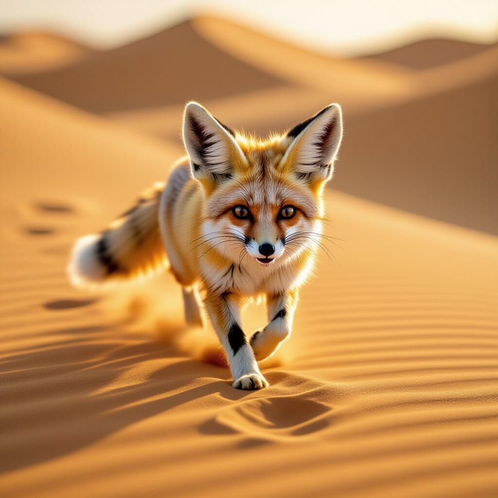 Hyperrealistic Fennec Fox in Desert Landscape