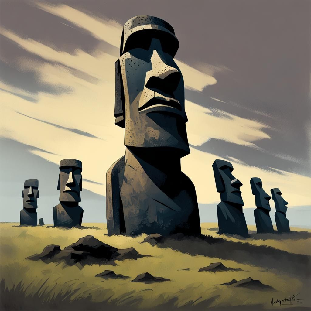 Sinister Moai Statue Artwork