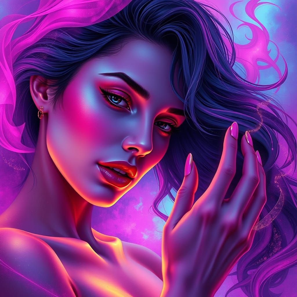 Thoughtful Woman With Psychedelic Aura