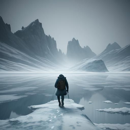 Nomad in Icy Landscape: Cinematic Film Still