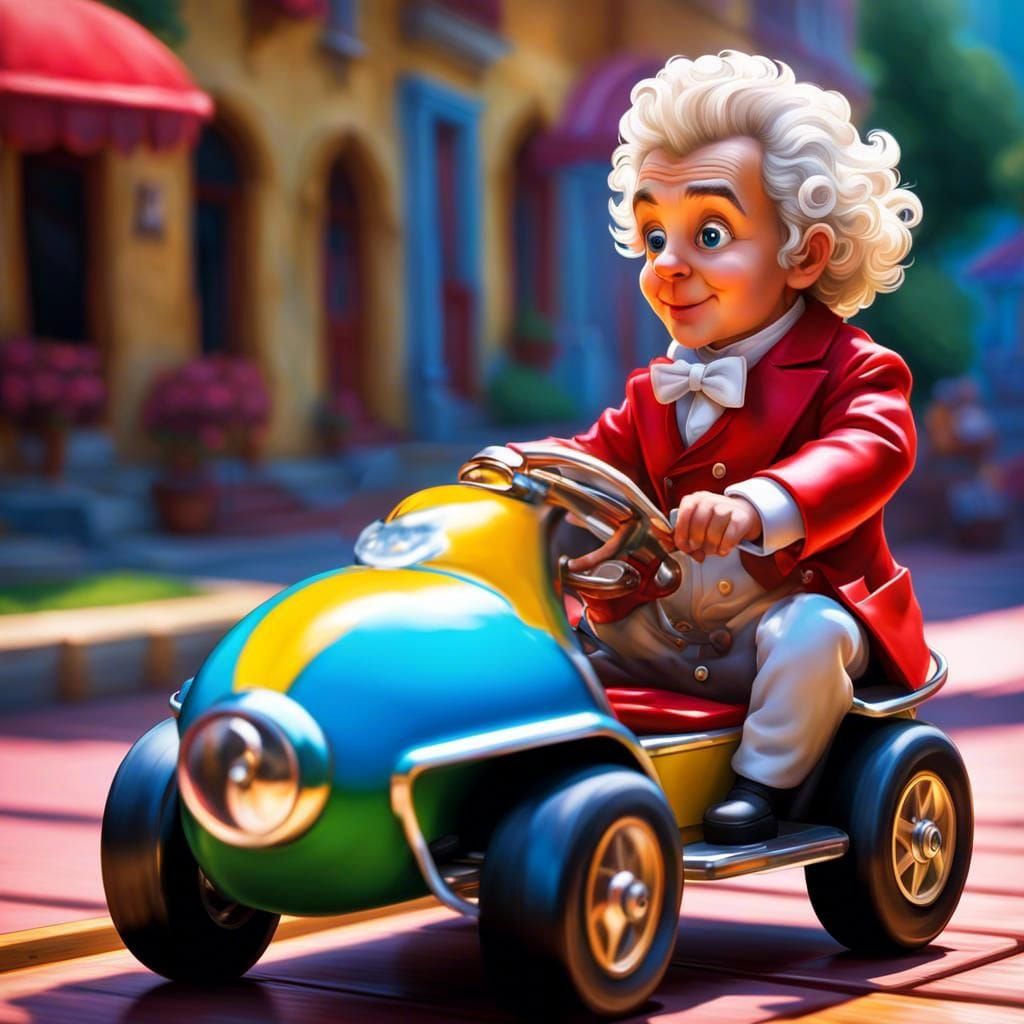 Hyperrealistic Go-Cart Mozart Checks Weather Chart