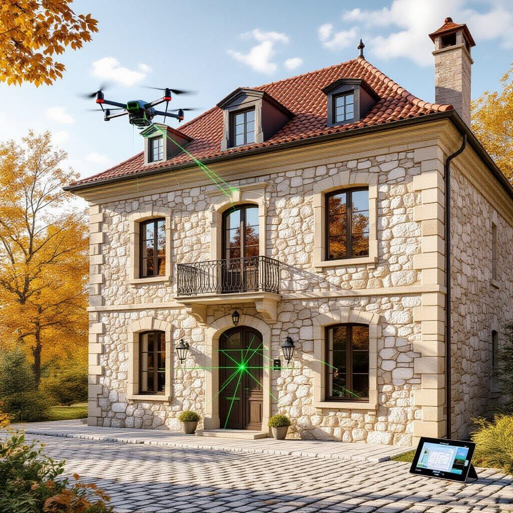 18th Century European Stone House Facade Architectural Scan