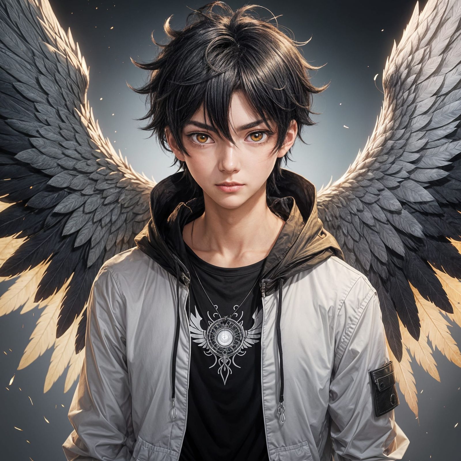Anime Portrait of Intelligent Boy with Wings