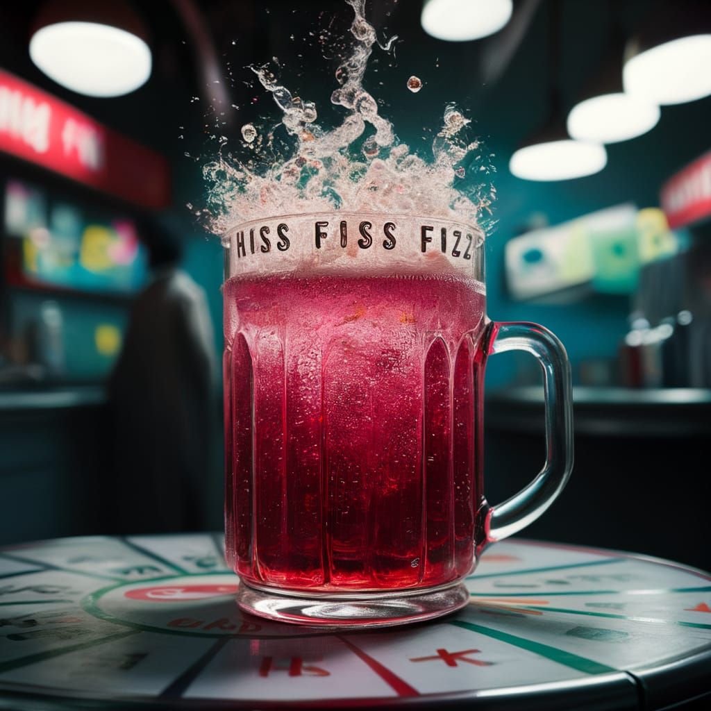 Effervescent Pink Soda Still Life in Diner