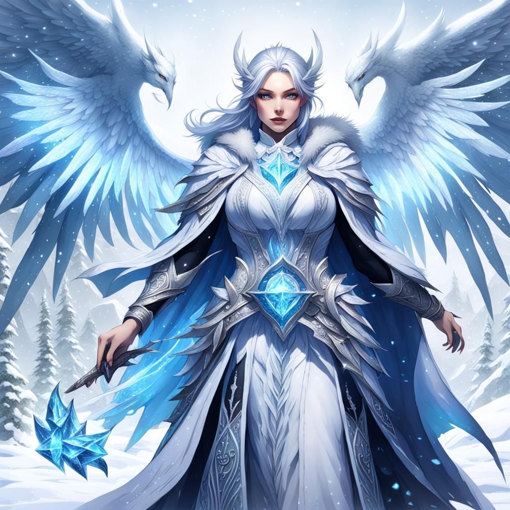 Serene Ice Mage Woman with Ice Wings