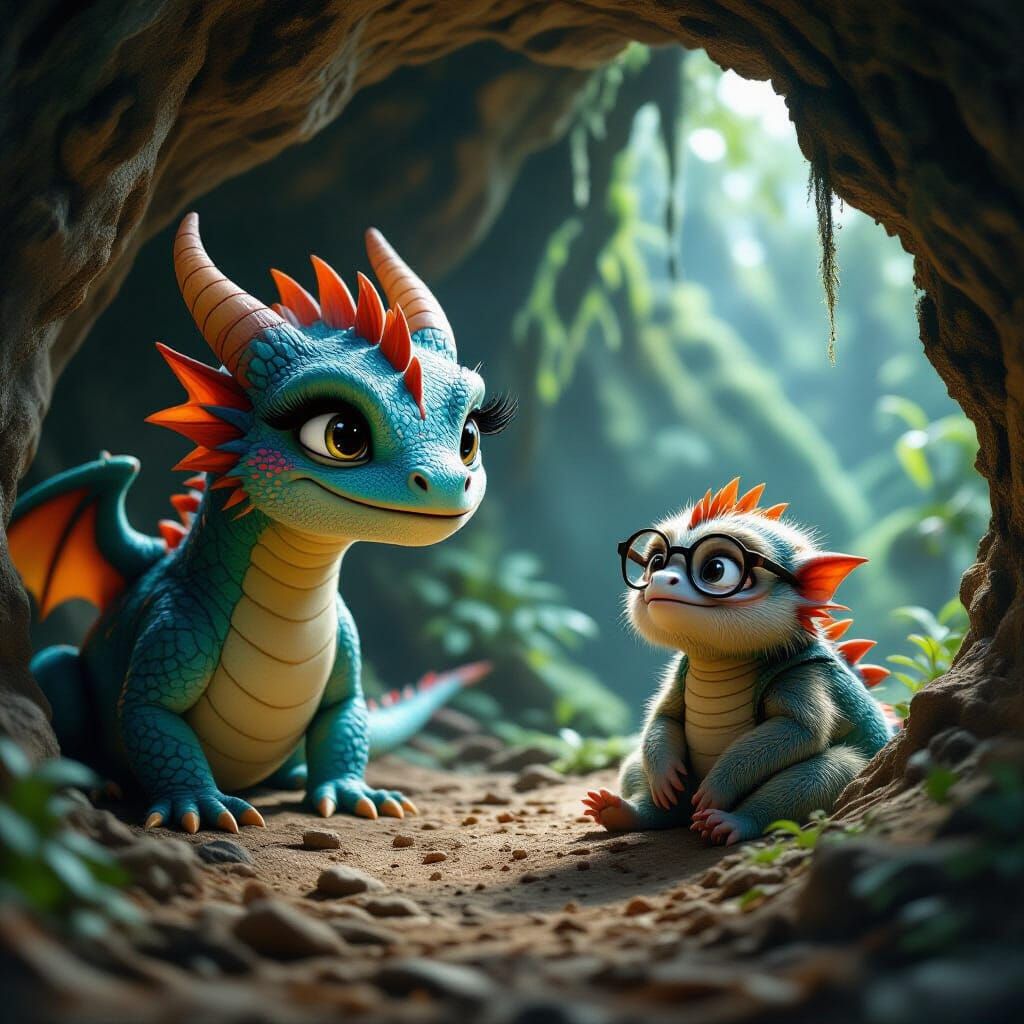 Colorful Dragon and Sloth Discover Baby Dragon in Cave