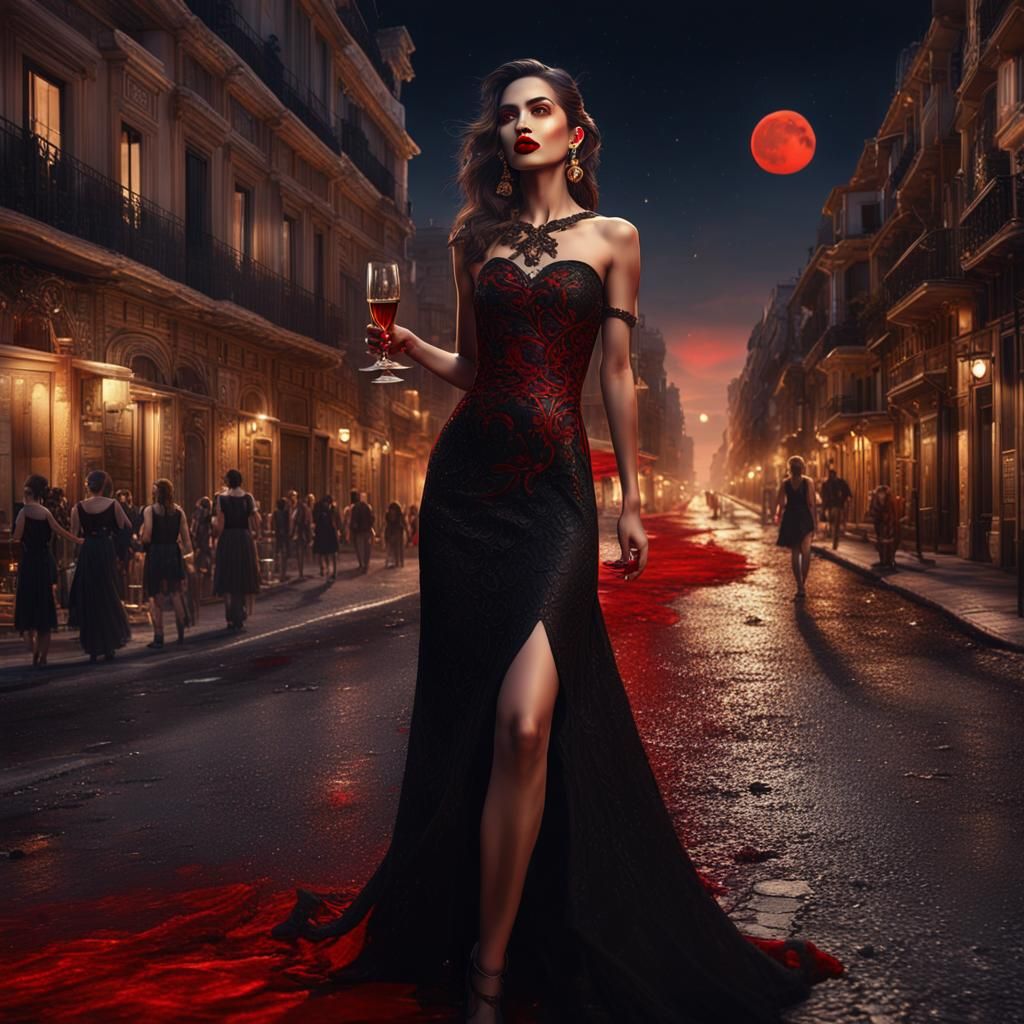 Spanish Beauty Under Blood Moon: Fantasy Concept Art