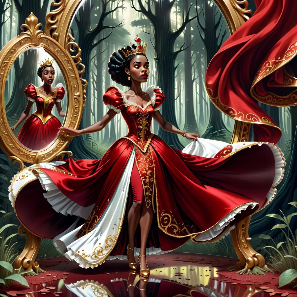 Evil Queen Emerges from Mirror to Chase Princess