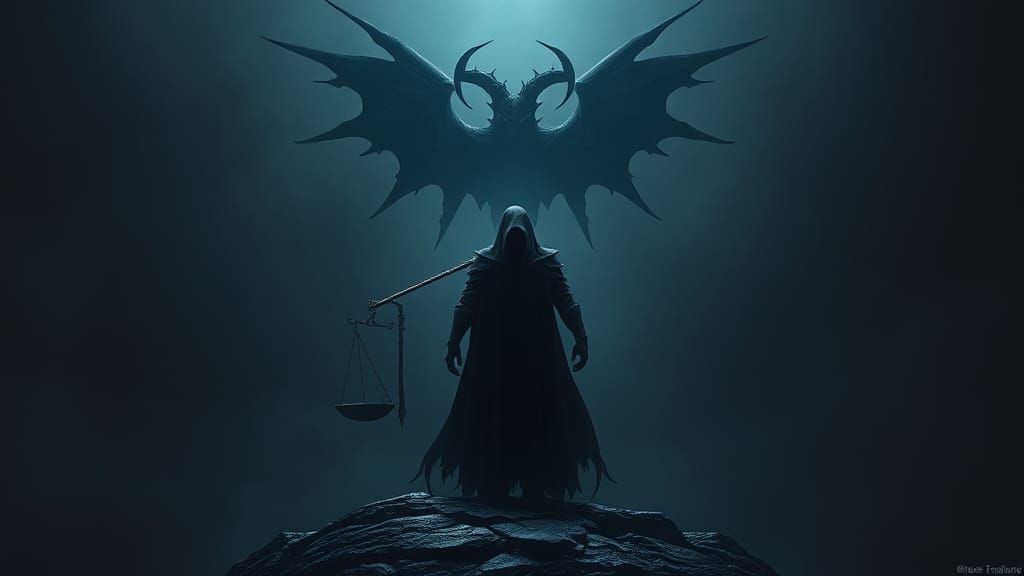 Ominous Figure Isolated From Justice: Dark Fantasy Art